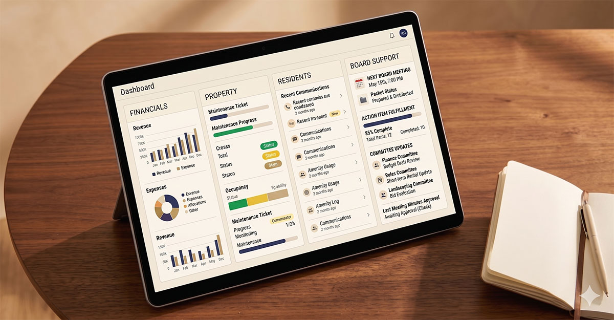 Organized file system representing the departmentalized service model of a community association management company